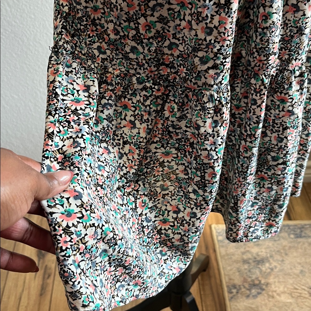 GAP Womens Floral Pattern Sleeveless Split Neck Mini Dress Ruffle Sz L Casual - Picture 9 of 10